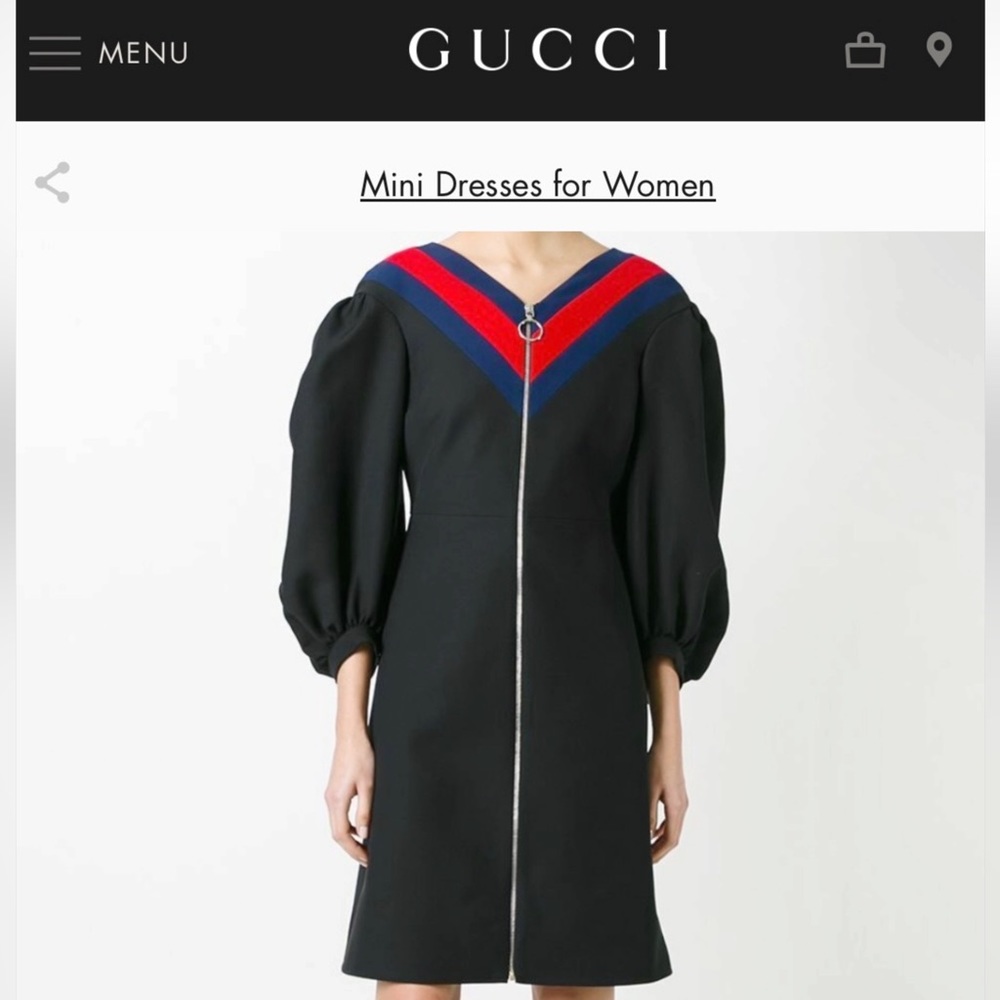 ✨ NWT GUCCI Black Silk Wool Zip Front Web Trim Sheath dress - Picture 1 of 9